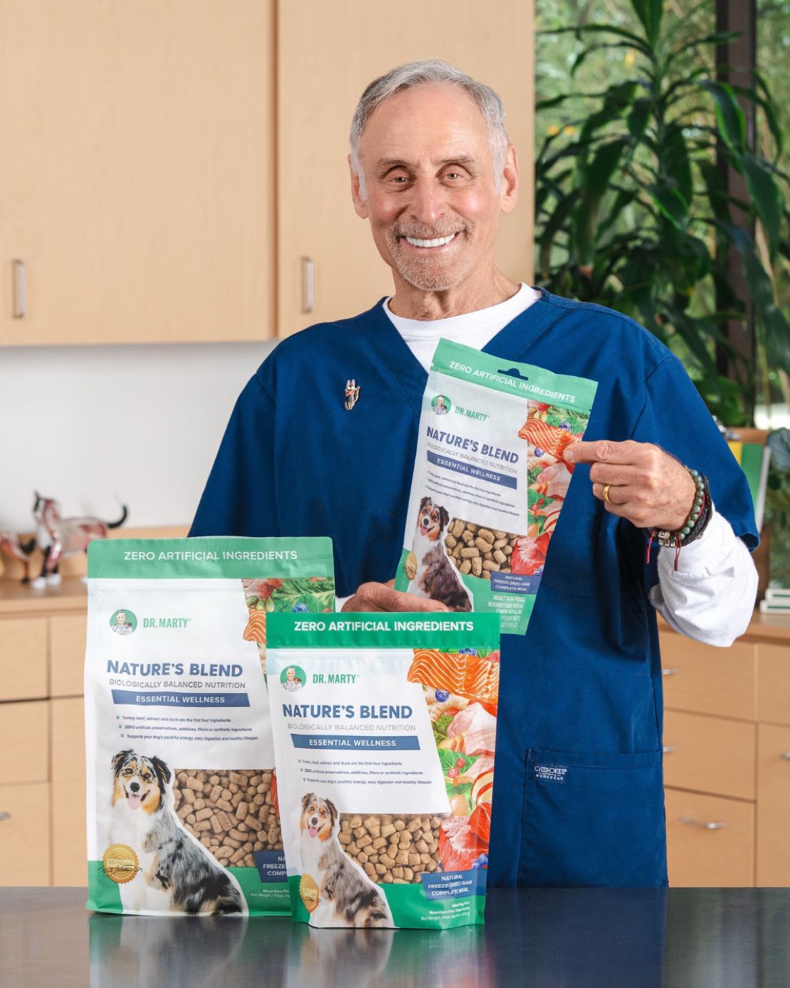 Dr. Marty Goldstein with Nature's Blend freeze-dried raw dog food